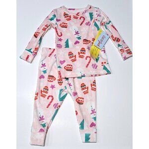 NEW Cat & Jack Christmas Pajama Set 2-Pc Baby Girl 12 Months Pink Festive Icons